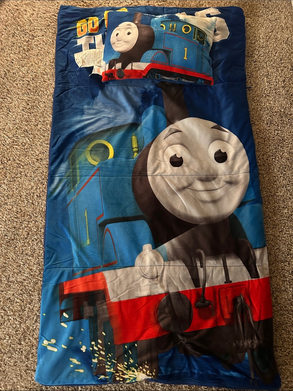 Thomas & Friends Blue and Red Kids Train Sleeping Bag with Pillow